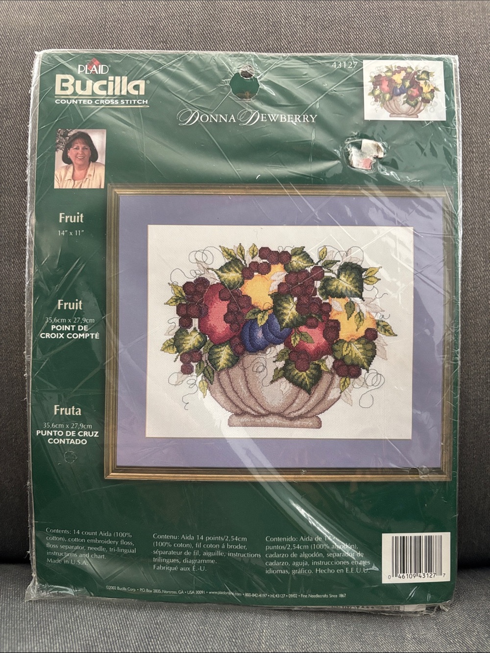 Bucilla Counted 14x11 Fruit Cross Stitch # 43127 by Donna Dewberry, Made in USA.